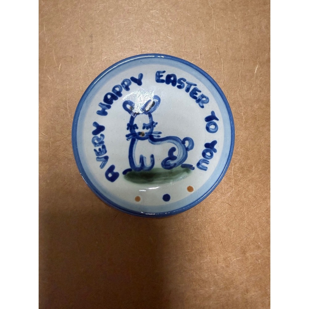 MA Hadley Pottery Happy Easter Bunny Rabbit Trinket Dish Coaster vintage rare 4"